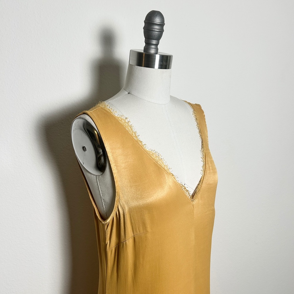 NWT By Anthropologie Sleeveless Lace Trim Gold Mini Romantic Slip Dress S